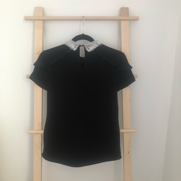 RW&CO Black Ruffle Blouse with lace collar XS - Picture 3 of 6
